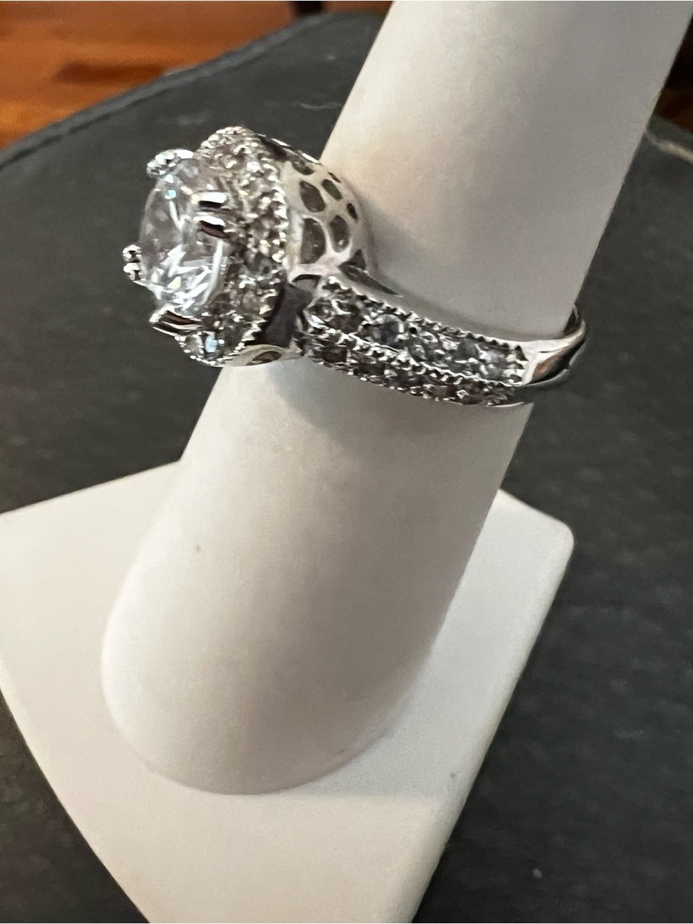 Silver Halo Cubic Zirconia Engagement Ring - White